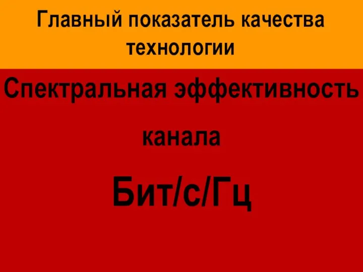 Главный показатель качества технологии Спектральная эффективность канала Бит/с/Гц