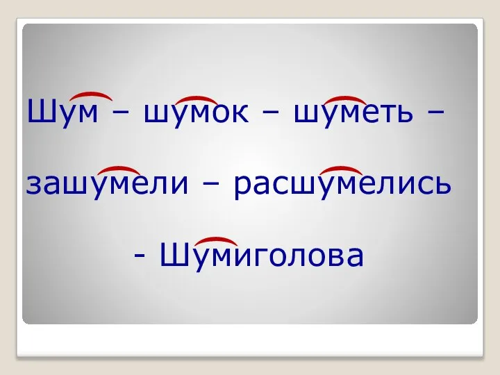 Шум – шумок – шуметь – зашумели – расшумелись - Шумиголова