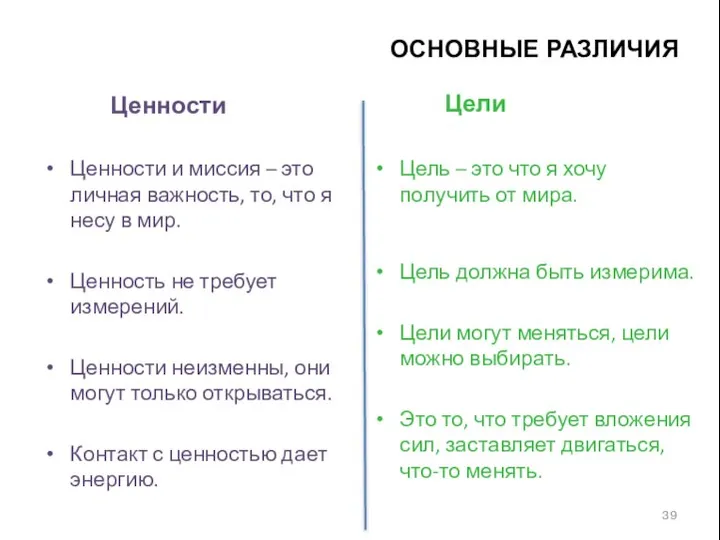 Ценности Ценности и миссия – это личная важность, то, что я