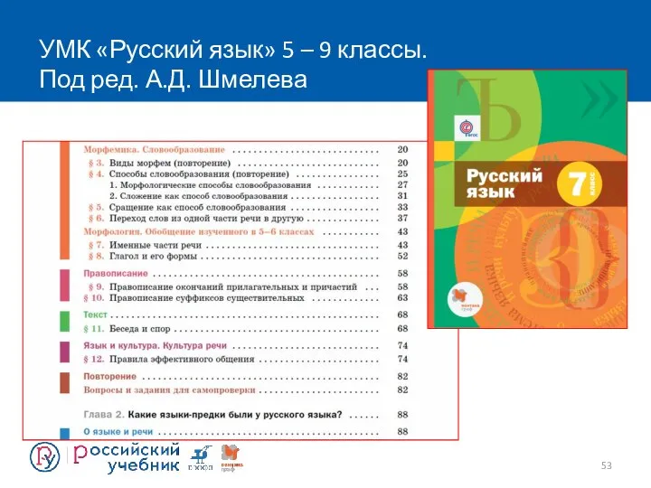 УМК «Русский язык» 5 – 9 классы. Под ред. А.Д. Шмелева