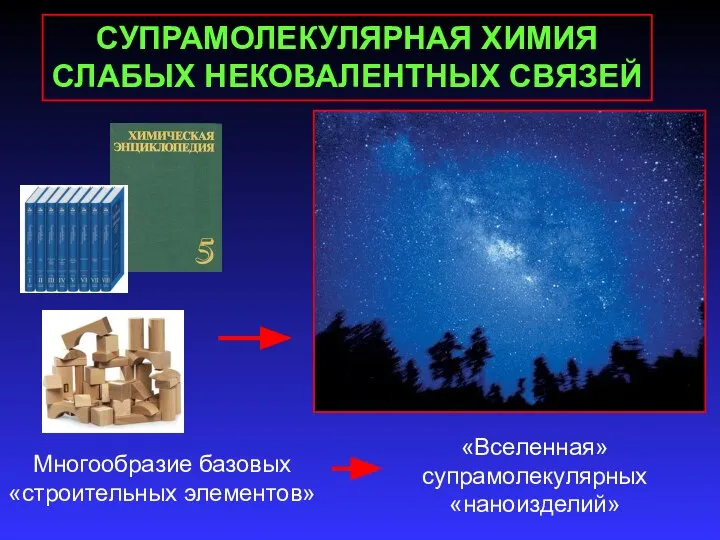 СУПРАМОЛЕКУЛЯРНАЯ ХИМИЯ СЛАБЫХ НЕКОВАЛЕНТНЫХ СВЯЗЕЙ Многообразие базовых «строительных элементов» «Вселенная» супрамолекулярных «наноизделий»