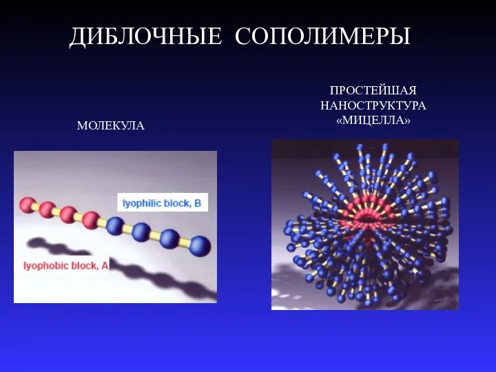 МОЛЕКУЛА ПРОСТЕЙШАЯ НАНОСТРУКТУРА «МИЦЕЛЛА» ДИБЛОЧНЫЕ СОПОЛИМЕРЫ