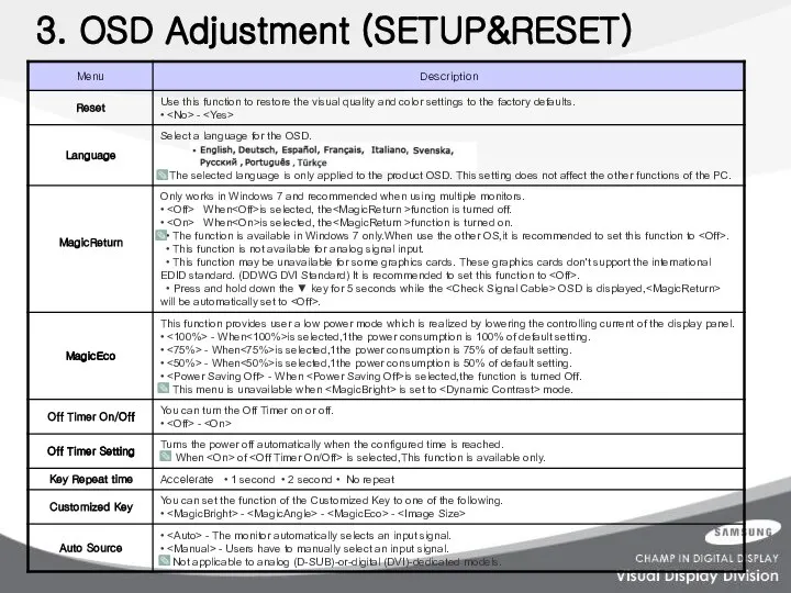 3. OSD Adjustment (SETUP&RESET)