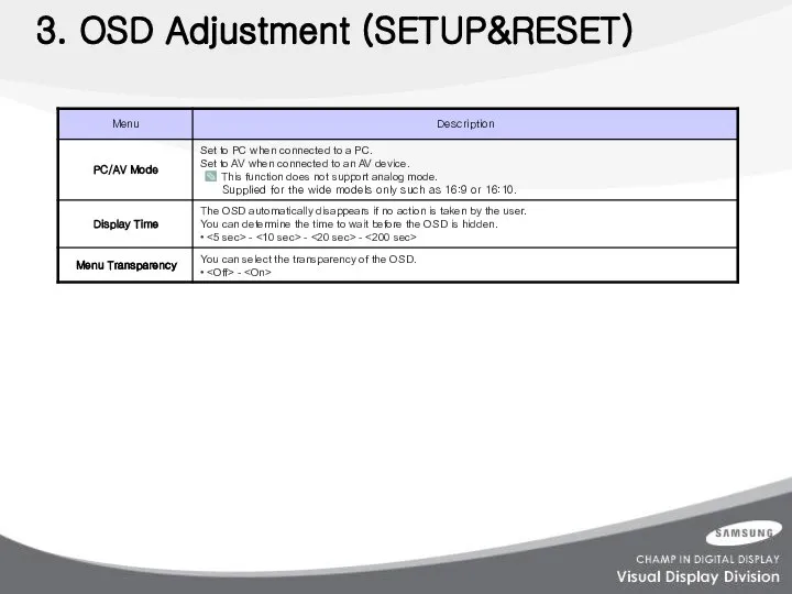 3. OSD Adjustment (SETUP&RESET)