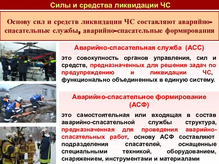 Силы и средства ликвидации ЧС Аварийно-спасательная служба (АСС) это совокупность органов