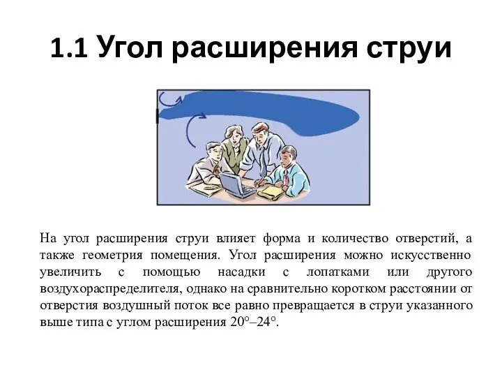 1.1 Угол расширения струи На угол расширения струи влияет форма и