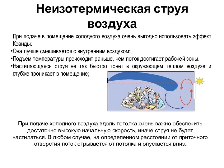 Неизотермическая струя воздуха При подаче в помещение холодного воздуха очень выгодно