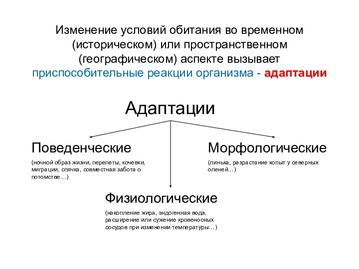 Изменение условий обитания во временном (историческом) или пространственном (географическом) аспекте вызывает