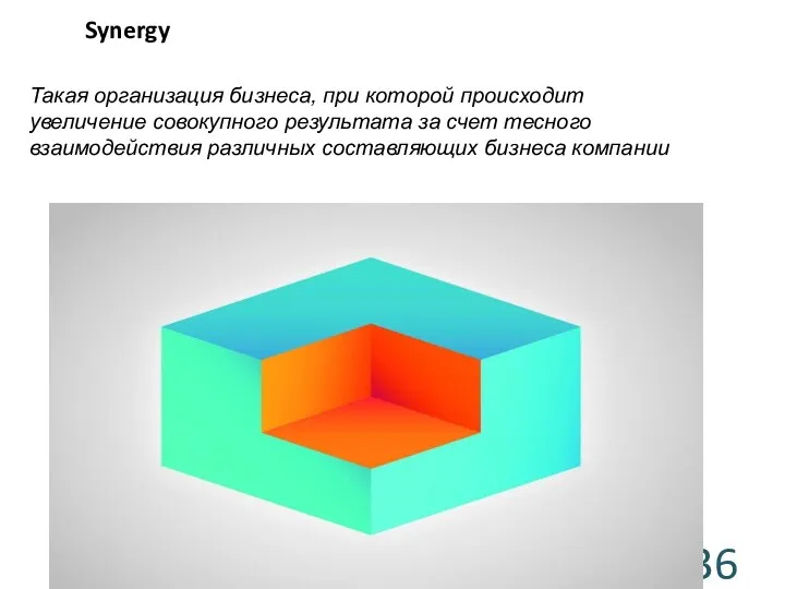 Synergy Такая организация бизнеса, при которой происходит увеличение совокупного результата за