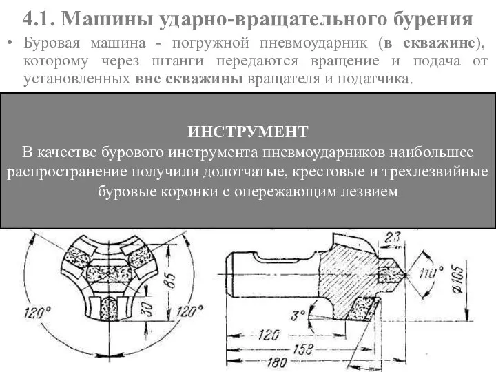 4.1. Машины ударно-вращательного бурения Буровая машина - погружной пневмоударник (в скважине),