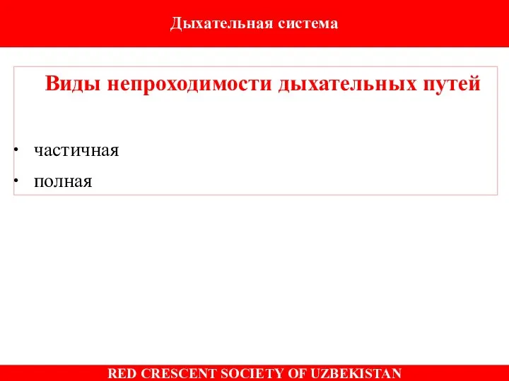 Виды непроходимости дыхательных путей частичная полная Дыхательная система