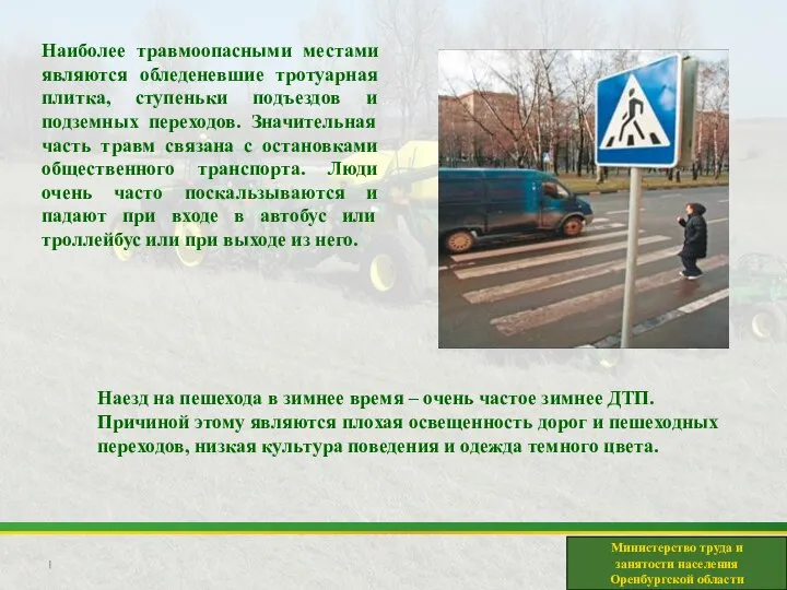 Министерство труда и занятости населения Оренбургской области Наезд на пешехода в