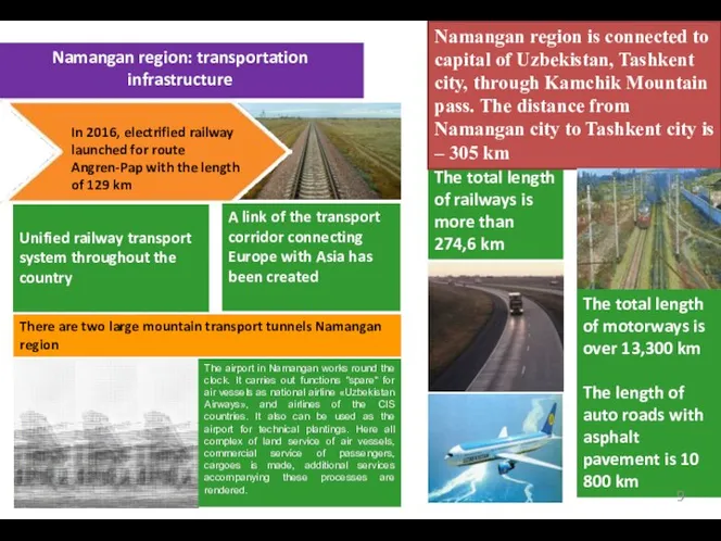 The total length of railways is more than 274,6 km The