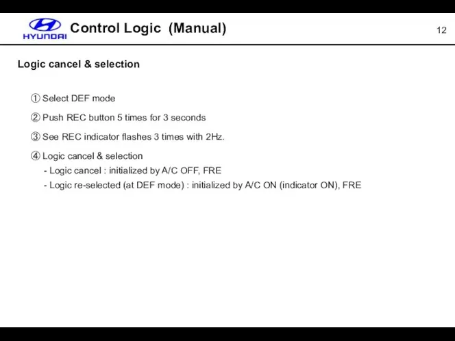 Logic cancel & selection ① Select DEF mode ② Push REC
