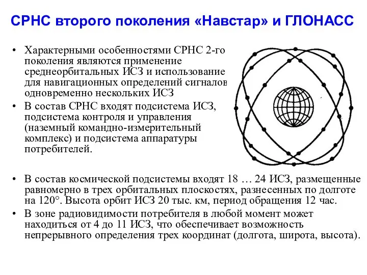 СРНС второго поколения «Навстар» и ГЛОНАСС Характерными особенностями СРНС 2-го поколения