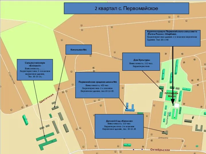 2 квартал с. Первомайское Администрация Первомайского сельсовета (Почта России, Сбербанк). Характеристика