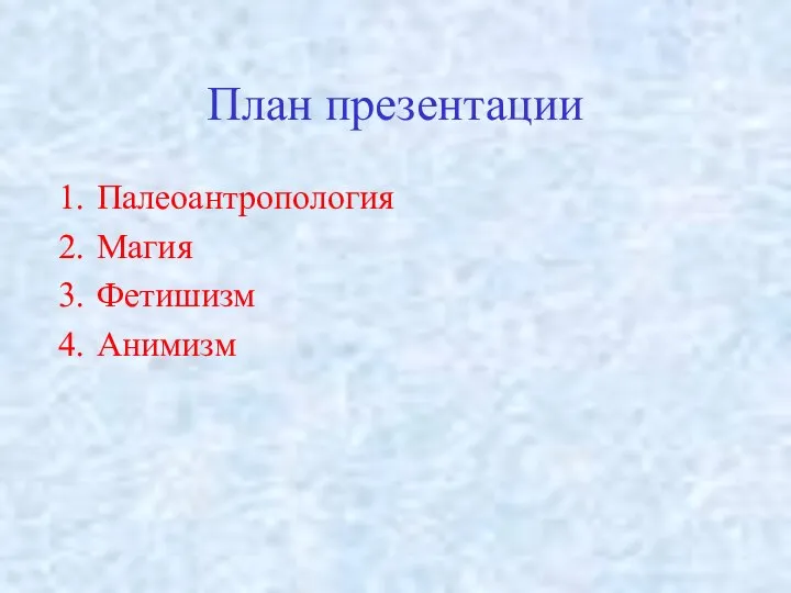 План презентации Палеоантропология Магия Фетишизм Анимизм