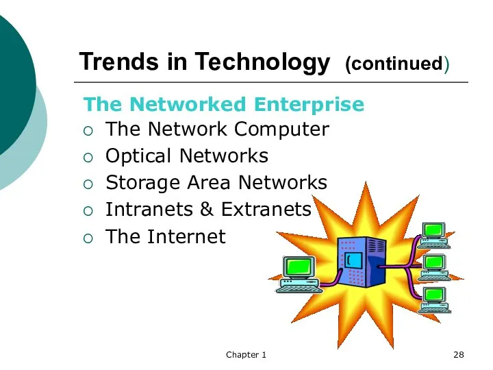 Chapter 1 Trends in Technology (continued) The Network Computer Optical Networks