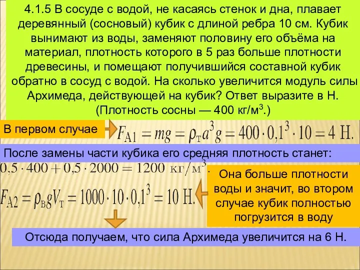 4.1.5 В сосуде с водой, не касаясь стенок и дна, плавает