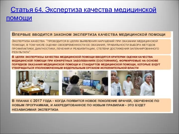 Статья 64. Экспертиза качества медицинской помощи