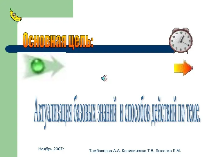 Ноябрь 2007г. Тамбовцева А.А. Колиниченко Т.В. Лысенко Л.М. Основная цель: Актуализация