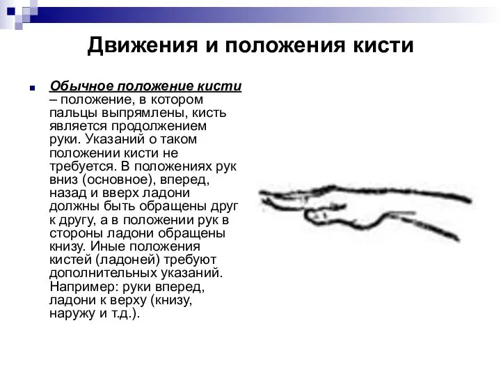 Движения и положения кисти Обычное положение кисти – положение, в котором