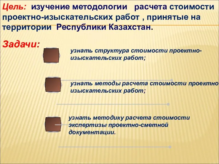 Задачи: Цель: изучение методологии расчета стоимости проектно-изыскательских работ , принятые на