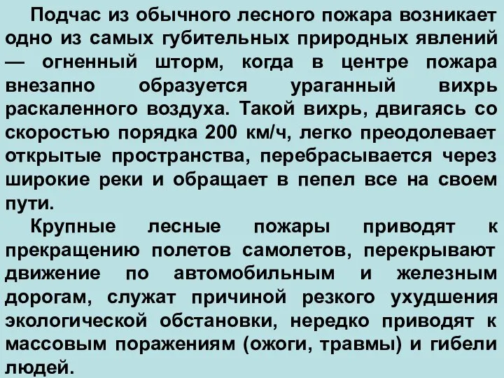 Подчас из обычного лесного пожара возникает одно из самых губительных природных