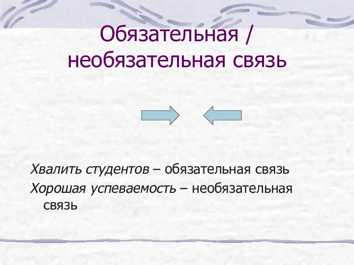 Обязательная / необязательная связь Хвалить студентов – обязательная связь Хорошая успеваемость – необязательная связь