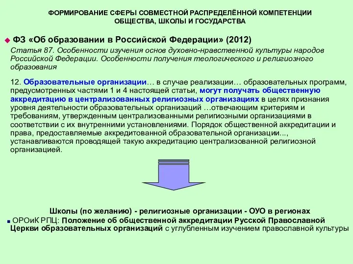 ФОРМИРОВАНИЕ СФЕРЫ СОВМЕСТНОЙ РАСПРЕДЕЛЁННОЙ КОМПЕТЕНЦИИ ОБЩЕСТВА, ШКОЛЫ И ГОСУДАРСТВА ФЗ «Об