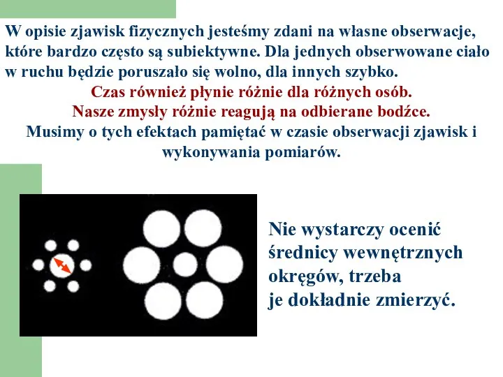 W opisie zjawisk fizycznych jesteśmy zdani na własne obserwacje, które bardzo