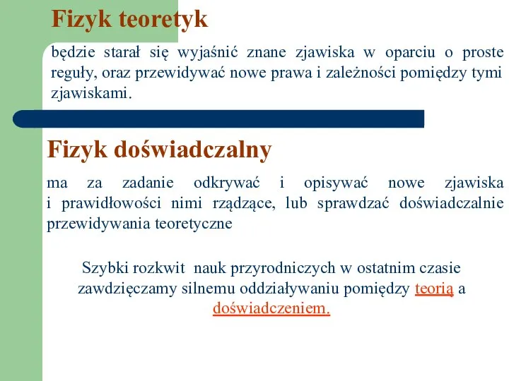 Fizyk teoretyk będzie starał się wyjaśnić znane zjawiska w oparciu o