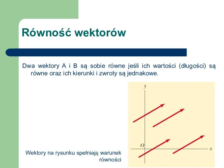 Równość wektorów Dwa wektory A i B są sobie równe jeśli