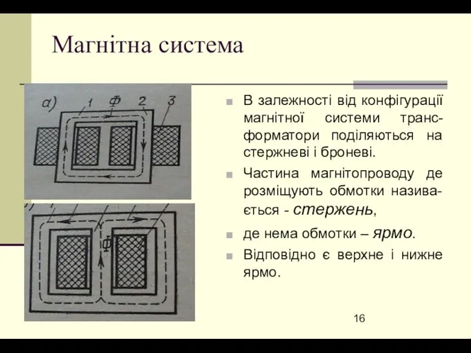 Магнітна система В залежності від конфігурації магнітної системи транс-форматори поділяються на