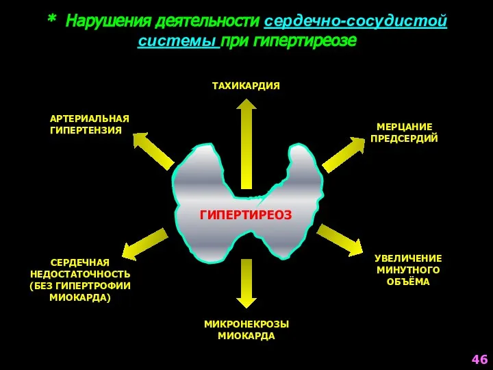 * Нарушения деятельности сердечно-сосудистой системы при гипертиреозе ГИПЕРТИРЕОЗ ТАХИКАРДИЯ МЕРЦАНИЕ ПРЕДСЕРДИЙ