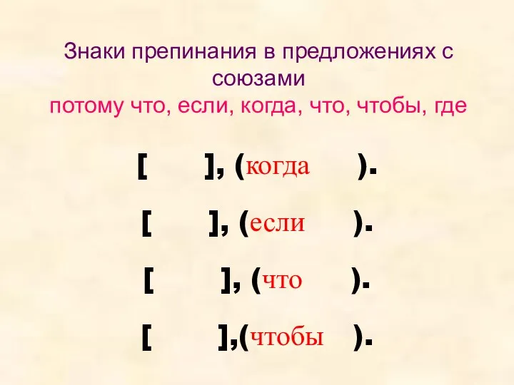 Знаки препинания в предложениях с союзами потому что, если, когда, что,