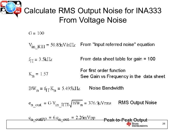 Calculate RMS Output Noise for INA333 From Voltage Noise