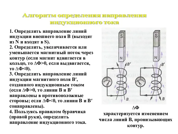 ∆Ф характеризуется изменением числа линий В, пронизывающих контур. 1. Определить направление