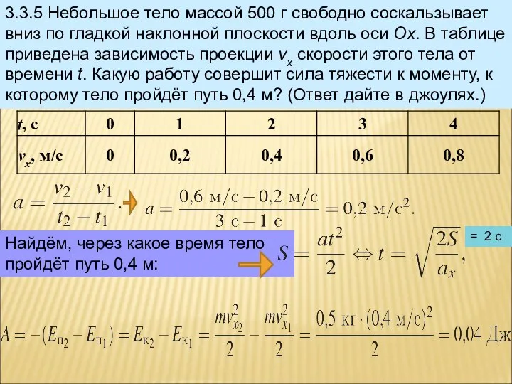 3.3.5 Небольшое тело массой 500 г свободно соскальзывает вниз по гладкой