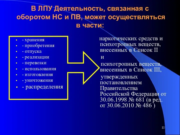 В ЛПУ Деятельность, связанная с оборотом НС и ПВ, может осуществляться