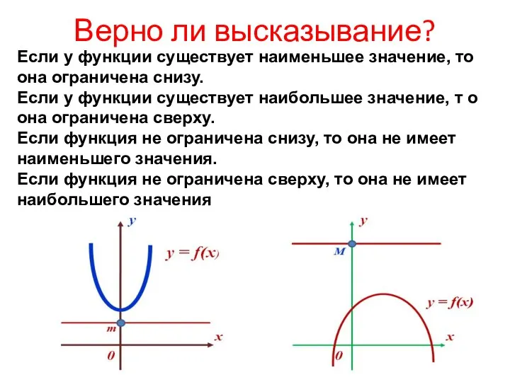 Верно ли высказывание? Если у функции существует наименьшее значение, то она