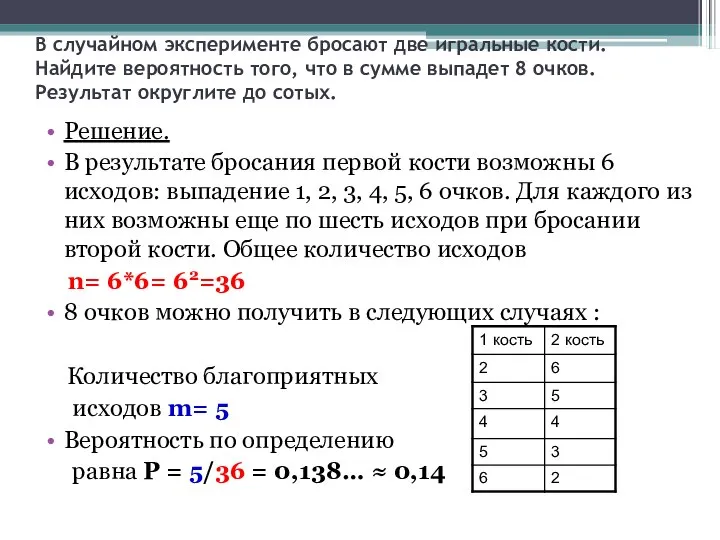 В случайном эксперименте бросают две игральные кости. Найдите вероятность того, что