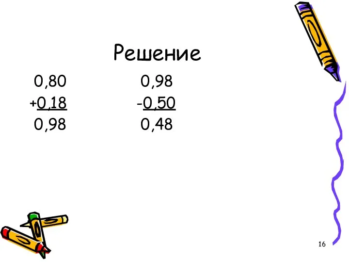 Решение 0,80 0,98 +0,18 -0,50 0,98 0,48