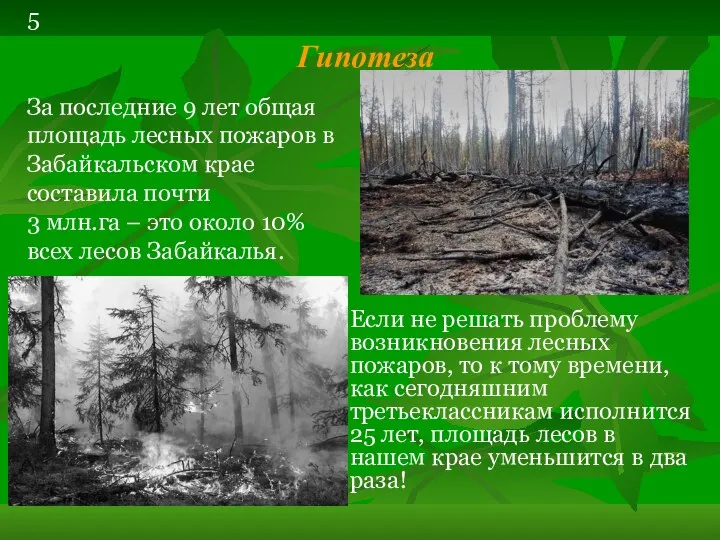 Гипотеза За последние 9 лет общая площадь лесных пожаров в Забайкальском