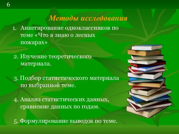 Методы исследования Анкетирование одноклассников по теме «Что я знаю о лесных