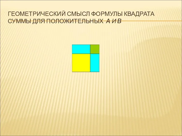 ГЕОМЕТРИЧЕСКИЙ СМЫСЛ ФОРМУЛЫ КВАДРАТА СУММЫ ДЛЯ ПОЛОЖИТЕЛЬНЫХ A И B