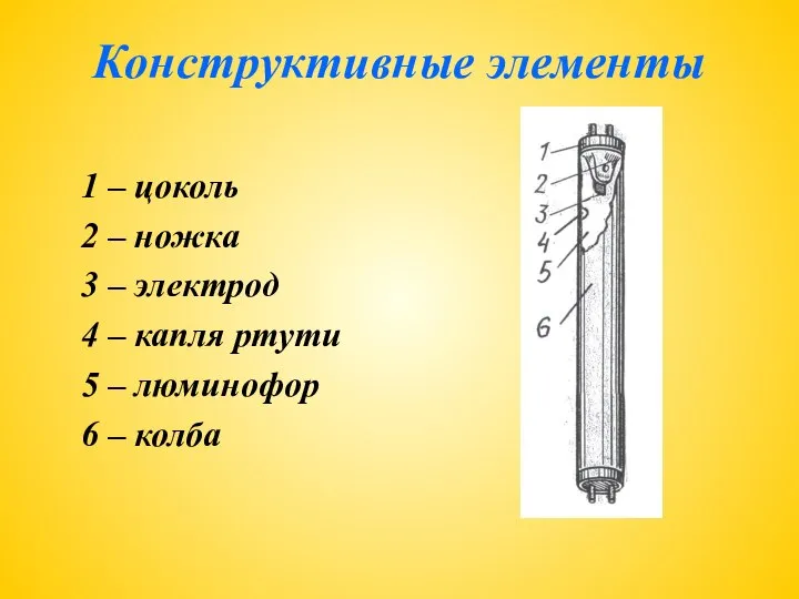 Конструктивные элементы 1 – цоколь 2 – ножка 3 – электрод