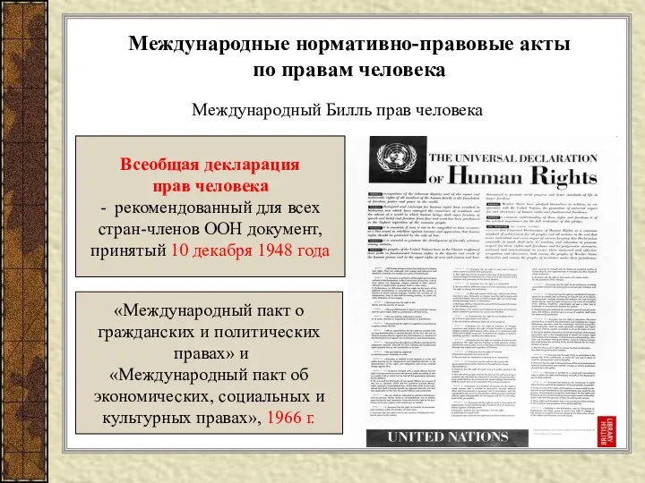 Международные нормативно-правовые акты по правам человека Всеобщая декларация прав человека -
