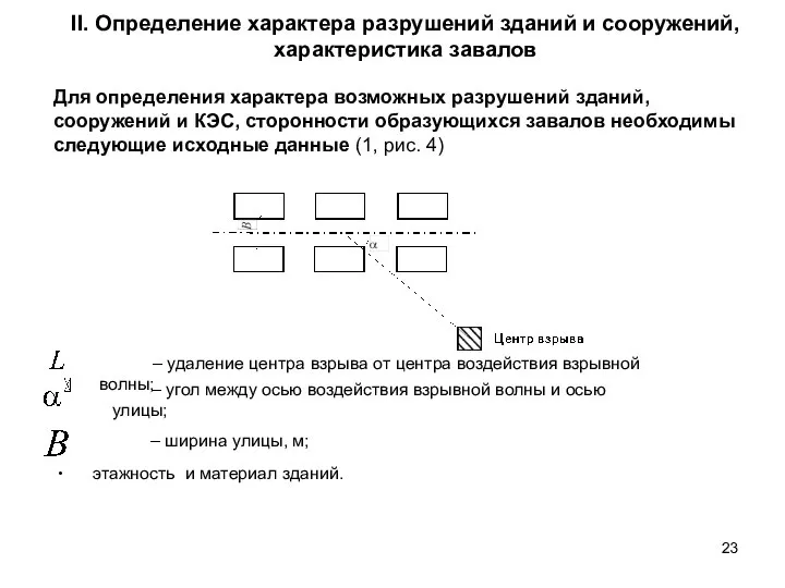 II. Определение характера разрушений зданий и сооружений, характеристика завалов Для определения