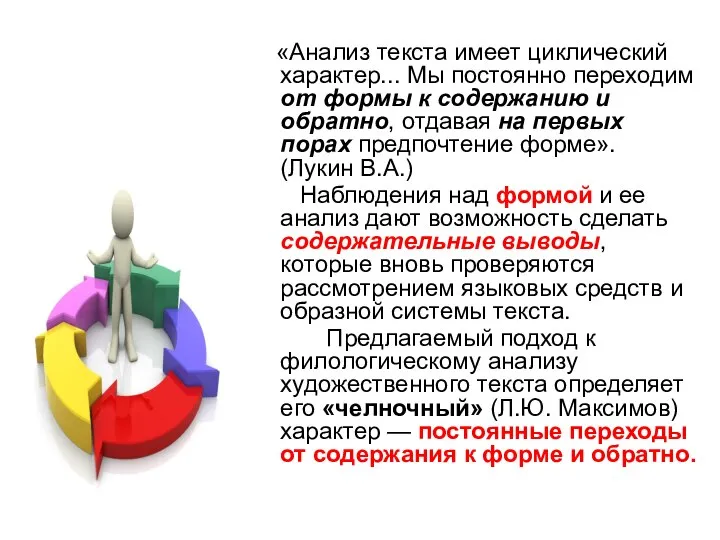 «Анализ текста имеет циклический характер... Мы постоянно переходим от формы к